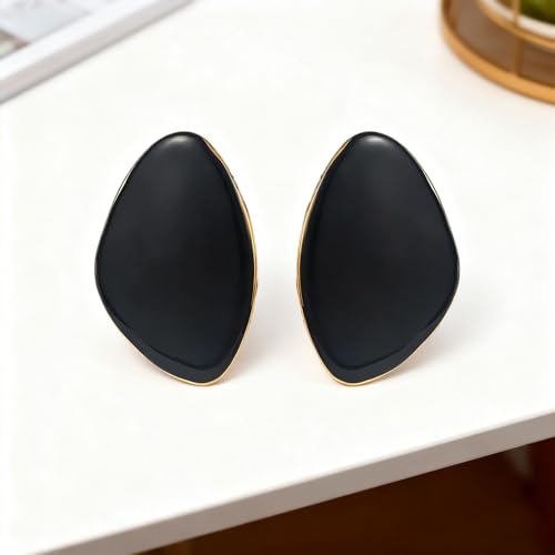 Statement Earrings for Women Big Earrings Large Statement Earrings Chunky Irregular Geometric Drop Dangle Earrings Oval Round Pebble Shape Earrings Chunky Jewelry - style: Black