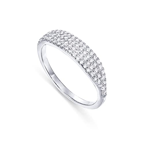 PAVOI 14K Gold Plated Slim Signet Ring with Sparkling Cubic Zirconia | Lightweight Dainty Statement Rings for Women | Everyday Jewelry - color: White Gold