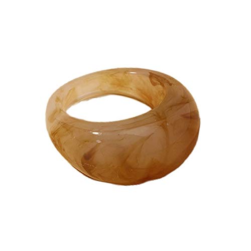 Set Resin Colorful Wide Thick Dome Knuckle Finger Stackable Joint Ring Retro Acrylic Transparent Vintage Jewelry Party Elegant Handmade Gift Diameter 18mm Stylish Bold - color: brown