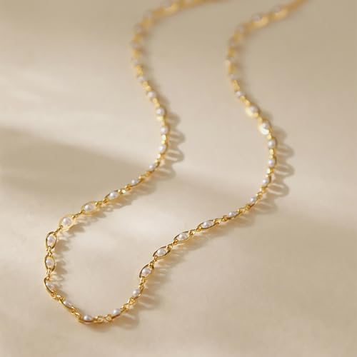 Beaded Choker Necklaces for Women 18k Gold Plated Dainty Gold Choker Necklaces for Women - style: Gold and Small Pearls