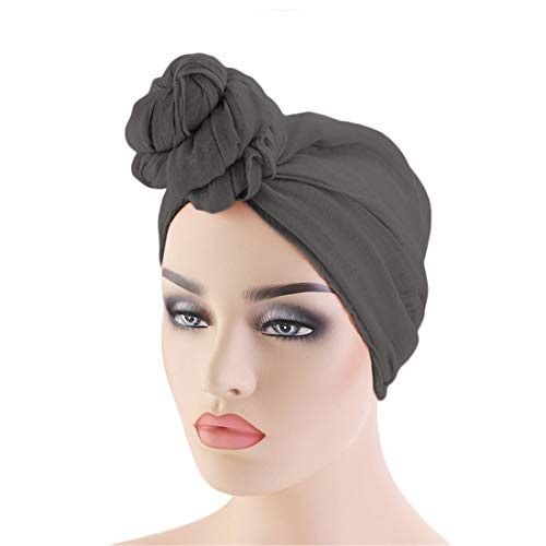 Qianmome Womens Big Flower Turban Beanie Elegant Cap Head Wrap Stretch Long Hair Scarf Headscarf - color: Black