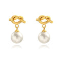 18K Gold Love Knot Stud Earrings for Women Statement Button Pearl Stud Earrings Minimalist Cute Small Post Earring - color: 10.Love knot