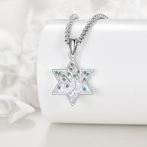 ONEFINITY Tree of Life Necklace 925 Sterling Silver Abalone Shell Celtic Knot Pendant Necklace for Women Jewelry - style: White Opal Star David