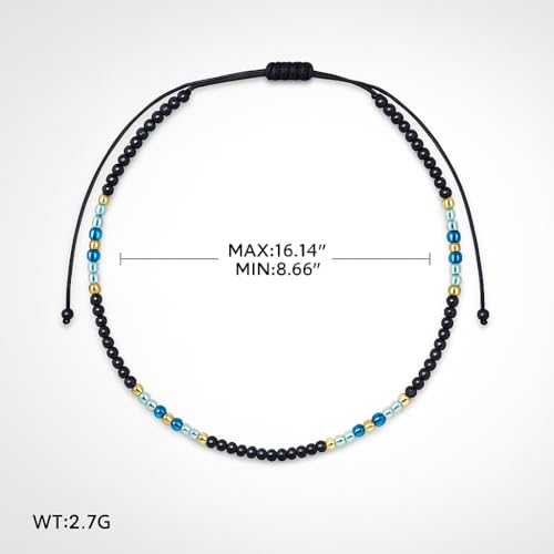 Anklets for Women, Handmade Colorful Beaded Adjustable Gemstone Anklet, Colorful Small Beads Hippie Foot Jewelry, Ankle Bracelet, Boho Style Waterproof, Gift Set with Box & Ribbon - color: Black