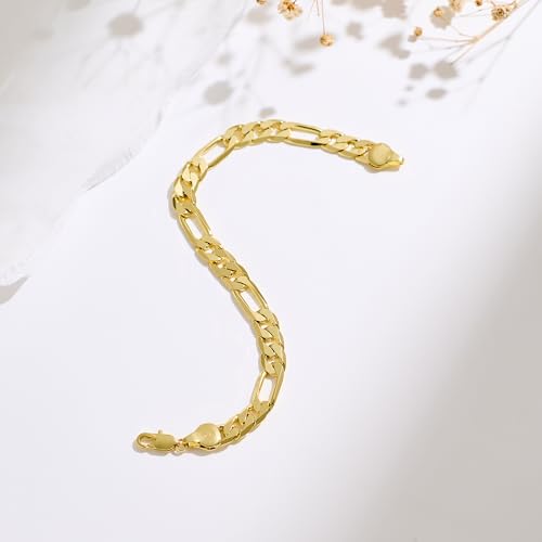 14K Gold Bracelets for Women & Men Trendy Dainty 7mm Figaro Bracelet for Men Hypoallergenic Gold Chain Bracelet for Women Jewelry Gifts - color: 14K Gold Figaro Bracelet-7.5