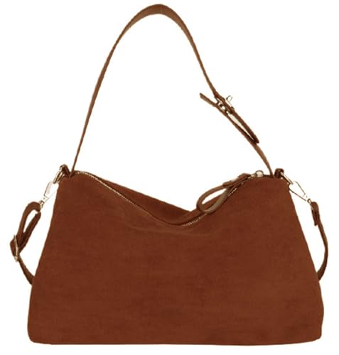 Suede Shoulder Bags For Women Crossbody Bag Suede Tote Bag Satchels Slouchy Work Purses Crescent Handbag Fall Top Handle - color: Caramel