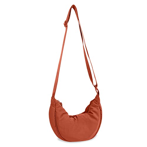 Nylon Crescent Crossbody Bag for Women Purses Trendy Men,Small Travel Sling Bag Hobo - color: Dirty Orange, size: Small