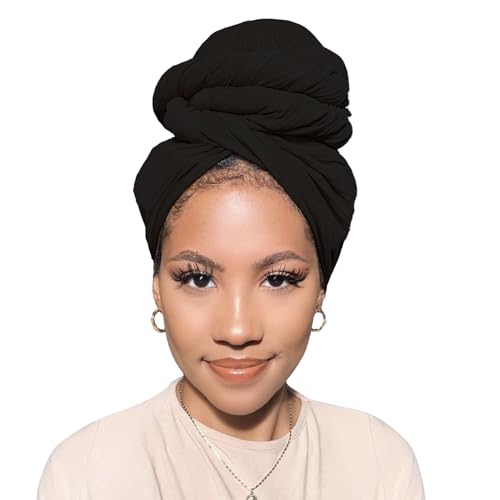 Head Wraps for Black Women African Head Wrap Lightweight for Women Long Plain Turban Hair Scarf Scarves - color: 1 Pc-black