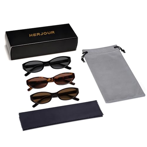 Retro Oval Sunglasses for Women Men Y2k Narrow Cat Eye Sunnies Skinny Shades AR82299 - color: A01 Black/Grey+tortoise/Brown+chocolate/Brown