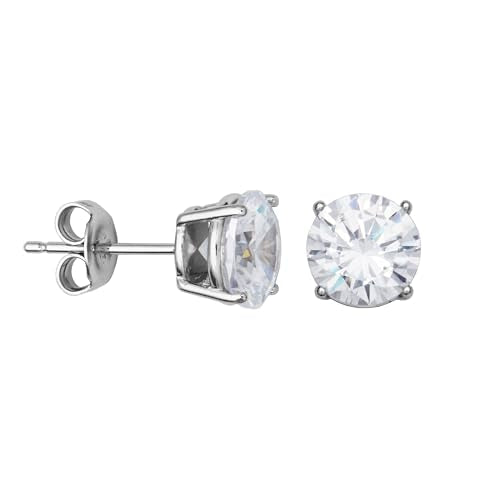 Amazon Essentials Plated Sterling Silver Cubic Zirconia Stud Earrings (Round & Princess) - color: White/Platinum, size: 8.5 mm, style: Round Cut