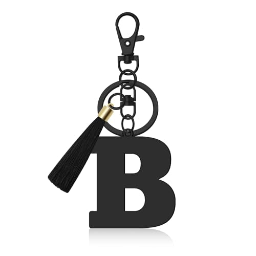 Oubaka Initial Monogram A-Z Keychain for Women, Cute Initial Letter Keychain with Tassel for Handbag Car Key Bag Keyring - color: Black-b