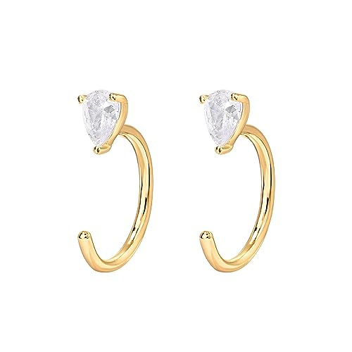 PAVOI 925 Sterling Silver Huggie Half Hoop Earrings | Hypoallergenic Minimalist Tiny Cartilage Earring - style: Pear