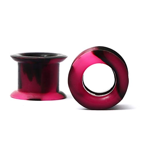 WBRWP 20/28pcs Ear Stretching kit Set: Hollow Hard/Soft Silicone Plugs and Tunnels Ear Expander Gauges Stretcher Body Piercing Jewelry - style: 28pcs Thick/Mixed Black&Dark Pink
