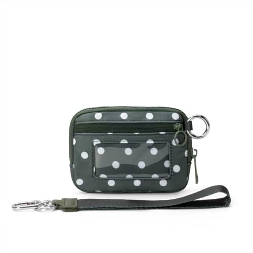 Wristlet Wallet for Women Mini Zip Card Case with Clear ID Window Zipper Coin Purse Lightweight Portable Keychain Wallet - color: Green Polka Dots