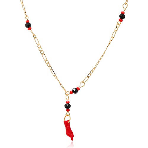 Caiyao Azabache Hand Figa Charm Stainless Steel Link Chain Bracelet Pendant Necklace Drop Dangle Earring Set for Women Men Kabbalah Amulet Protection Good Luck Jewelry - color: B red