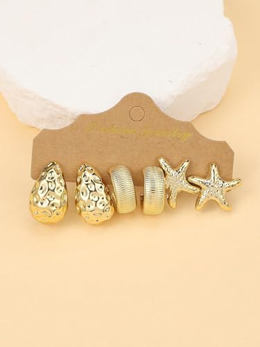 12 Pairs Chunky Gold Hoop Earrings for Women Trendy, Gold Plated Lightweight Hypoallergenic Stack, Thick Open Twisted Huggie Hoops Earring Set - color: 12 Pairs Gold Thick