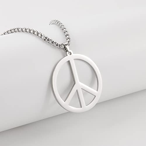 LIKGREAT Peace Necklace Peace Sign Symbol Pendant Necklace Box Chain Necklace for Women Men - color: silver