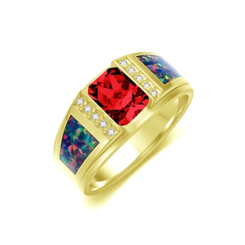 2CT Gemstone Wedding Ring for Men S925 Sterling Silver Gold Plated Opal Engagement Ring Vintage Retro Jewelry for Men Husband Anniversary Free Engraved Size 4 to 16 - style: Garnet