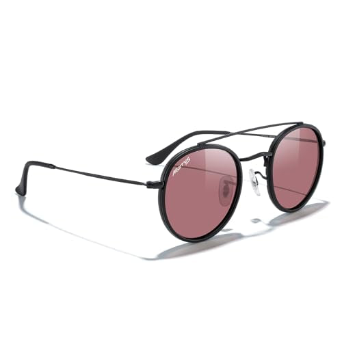 MERRY'S Retro Round Polarized Sunglasses - Unisex Double Bridge Sun Glasses - color: Matte Black Frame/Matte Black Bridge/Red Lens