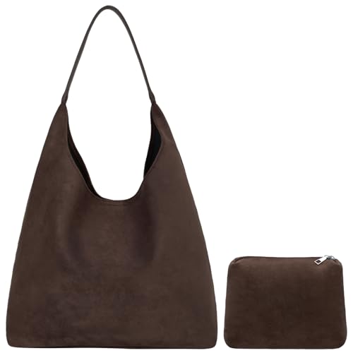 Suede Hobo Bags for Women Trendy Suede Shoulder Bag Slouchy Tote Handbag Suede Purse for Work Everyday | Suede Hobo Bags - color: Coffee