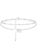 Silvora Ankle Bracelets for Women Waterproof 14K Gold/Silver/Black Initial Anklet for Women Dainty Layered Heart Ankle Bracelets Stainless Steel Adjustable Foot Chain Anklet Summer Beach Jewelry - color: K-Silver
