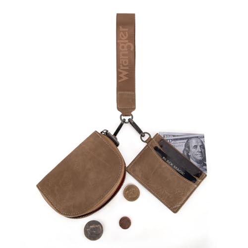 Wrangler KeyChain Wallet Wristlet Wallets for Women Dual Pouch Wristlet with Zipper Womens Credit Card Holder Wallet - color: A-Khaki