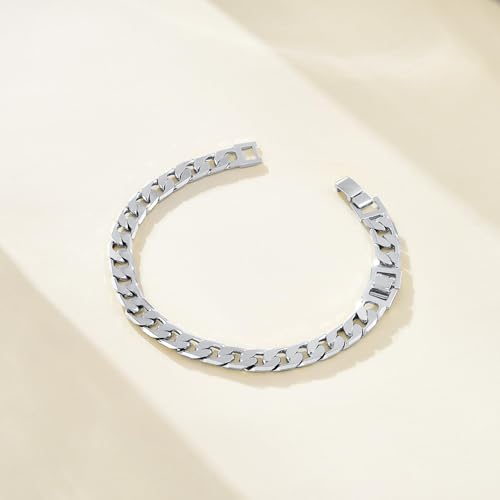 KissYan Gold Ankle Bracelets for Women, 14K Gold Anklets Chunky Cuban Link Chain Summer Beach Foot Jewelry Gifts for Women - color: Flat Cuban-Silver