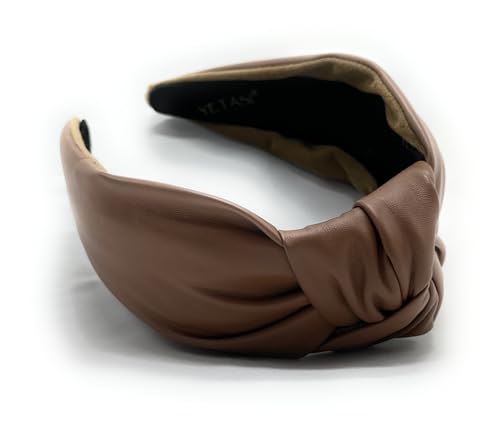 Chunky 2.5 Inches Thick Brown Leather Headbands for Women Goes with Everything, Girl Knotted Headband is a Fashion Designer Top Knot Head band for Hair Accessories Womens - color: Chunky Brown