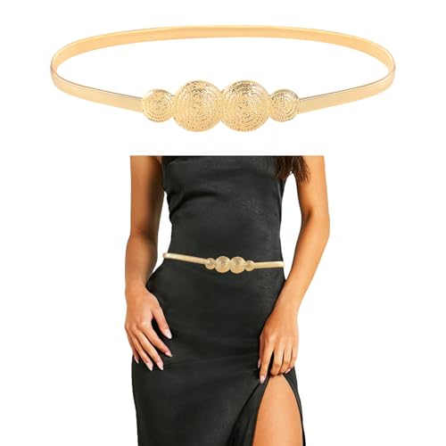 E-Clover Womens Fashion Metal Stretch Waist Skinny Belt Waistband - color: Gold-0020