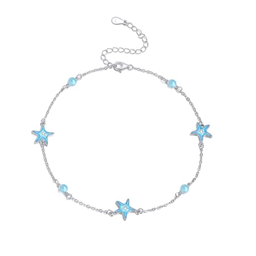 CRMAD Beach Starfish Anklet for Women Sterling Silver Moonstone Beach Anklet Irish Jewelry (starfish) - style: starfish-A