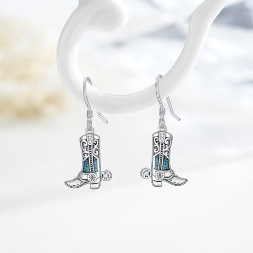 Western Earrings for Women 925 Sterling Silver Turquoise Western Country Dangle Drop Earrings Country Jewelry Gifts for Cowgirl Cowboy - style: Cowboy Boot-B