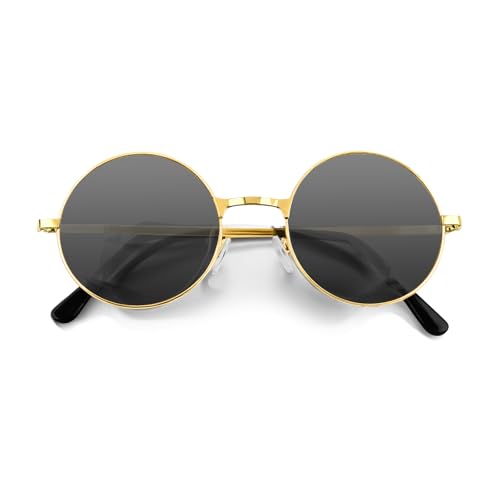 NACHLYNN Round Hippie Sunglasses Metal Border Circle Hippie Glasses UV380 Protection 70s Sunglasses for Men Women Party Favor - color: Black