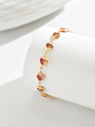Heart Anklets for Women Crystal Tennis Chain Foot Jewelry Rhinestone Ankle Bracelets for Summer Beach Party - color: Gold/Rose Red