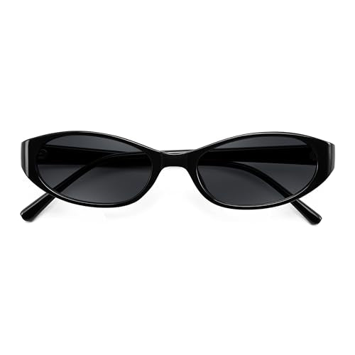 FEISEDY Retro Oval Womens Sunglasses, Trendy Cat Eye Skinny Chic Narrow Y2K 90s Small Sunnies B9177 - color: Black Frame - Black