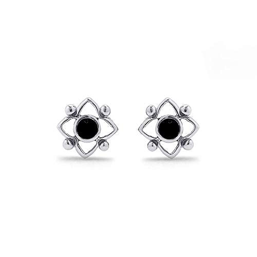 Boma Jewelry Sterling Silver Flower Shaped Dot Stud Earring - color: Onyx