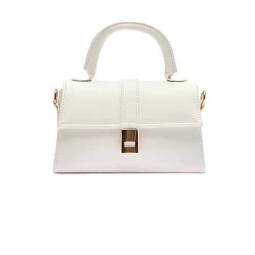 MOON CANTA Mini Crossbody Bag for Women – Small Faux Leather Shoulder Purse with Gold Lock, Elegant Design for Daily Use - color: White