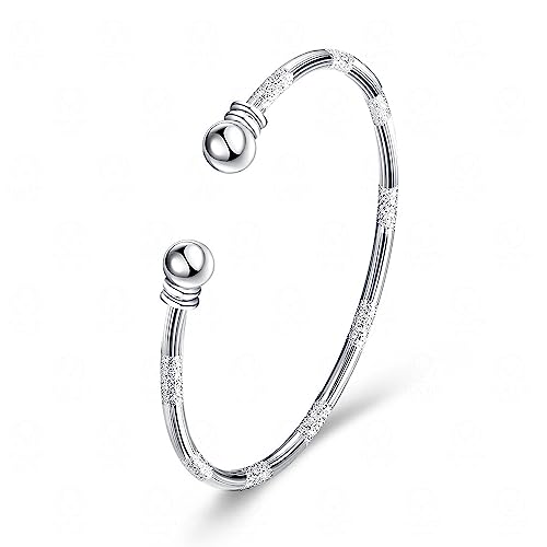 925 Sterling Silver Bracelets Open Adjustable Bangle Bracelet Teardrop Water Drop Cuff Bangles for Women - color: Pattern 3