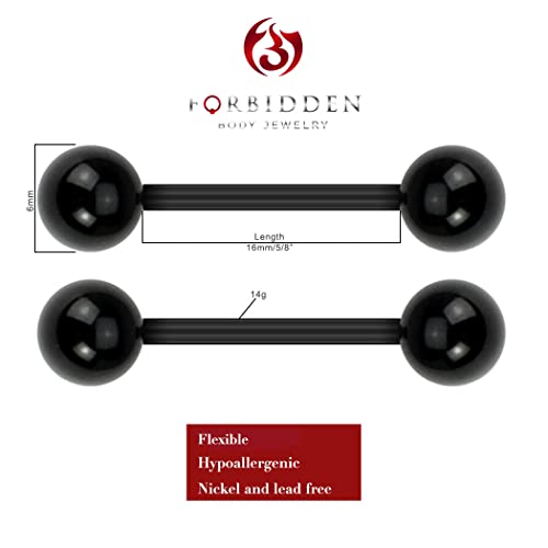 Forbidden Body Jewelry Nipple Rings, Tongue Rings, Nipple Piercing Jewelry, Nipple Jewelry, Flexible Acrylic Barbell Set 14G 16mm (5/8 Inch), 3 Pack - style: Black