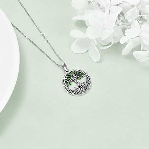 ONEFINITY Tree of Life Necklace 925 Sterling Silver Abalone Shell Celtic Knot Pendant Necklace for Women Jewelry - style: Green leaf tree of life