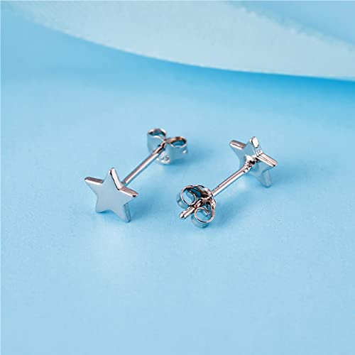3 Pairs 925 Sterling Silver Star Stud Earrings for Women,Tiny Simple Geometric Stud Earrings Set Small Hypoallergenic Cartilage Tragus Ear Jewellery for Men (3/4/5mm) - color: 08 Silver-3Pairs-4/5/6mm