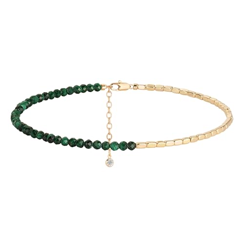 MYEARS Women Beaded Bracelet Gold Gemstone 14K Simple Dainty Handmade Chain Everyday Boho Beach Jewelry - style: Malachite