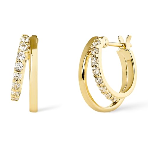 Ana Luisa Double Hoop Earrings for Women - 14K Gold Plated & Silver Rhodium Huggie Hoops - Hypoallergenic, Water-Resistant, Tarnish-Free, Small, Dainty & Trendy Two Hoop Earring Styles for Daily Wear - color: Gold Cubic Zirconia, size: Small