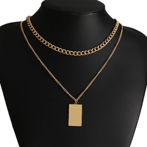 Gold Necklaces for Women Gifts - 14K Gold Plated Necklace for Women Necklaces for Her Tiny Fashion Jewelry for Teens，for Women Friends Jewelry Gifts，Necklace Gold Jewelry Birthday Gifts - style: Double layered square pendant necklace
