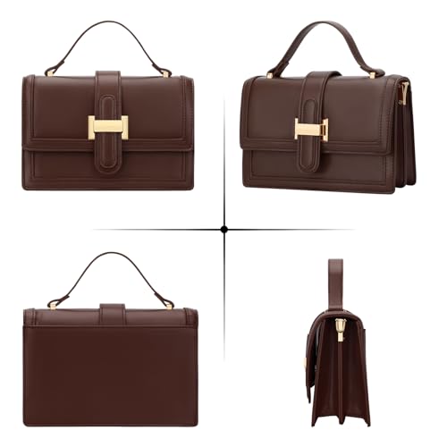 KKXIU Crossbody Bags for Women - Top Handle Purses for Lady, Leather Handbags Shoulder Clutch with Adjustable Shoulder Strap - color: Coffee