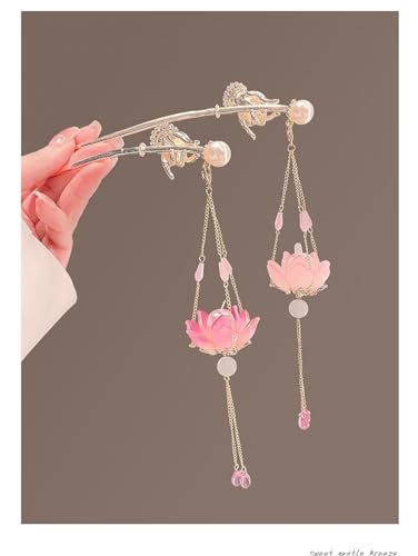 Lantern Light Tassel Hairpins Hair Stick Chinese Coiled Hair Antique Hair Pin Hair Accessories for Women Lotus-#03 - color: Lotus-#03