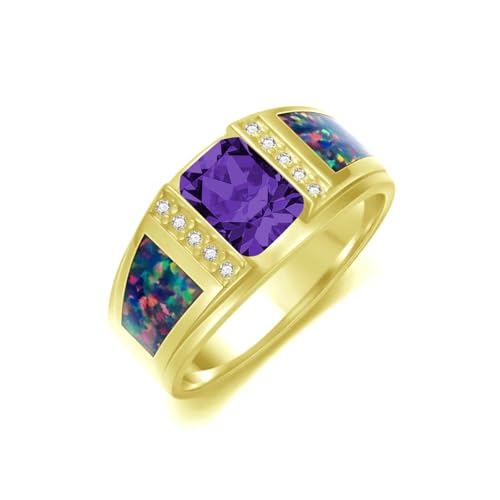 2CT Gemstone Wedding Ring for Men S925 Sterling Silver Gold Plated Opal Engagement Ring Vintage Retro Jewelry for Men Husband Anniversary Free Engraved Size 4 to 16 - style: Amethyst