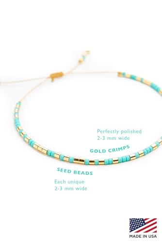 NAZ COLLECTION – Dainty Seed Bead Bracelet, Handmade Multicolor Bohemian Stackable Beaded Bracelets, Colorful Beach Surfer Boho Bracelets, Adjustable Charm String, Summer Jewelry for Women, ADULT Bracelets - color: Turquoise