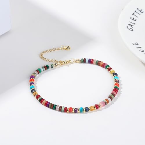 Natural Stone Beaded Anklets Bracelets for Women Handmade Beaded Anklet Bracelet Waterproof Boho Beads Ankle Bracelet Adjustable Summer Jewelry - color: mix color A