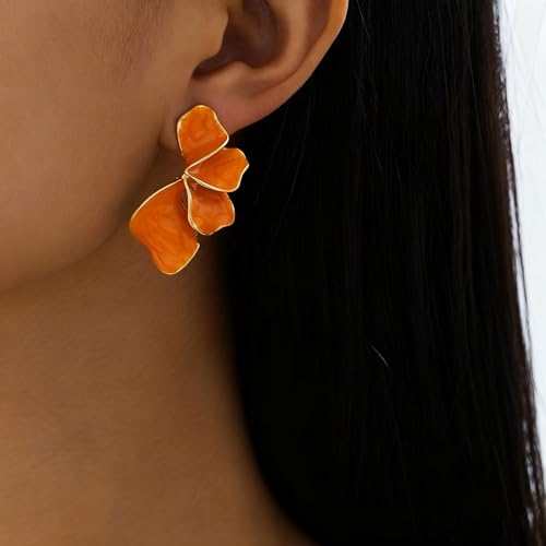 Chunky Earrings Big Statement Earrings for Women Trendy Large Floral Ginkgo Leaf Flower Earring Irregular Long Drop Dangle Earrings Chunky Jewelry - style: 1 - Orange