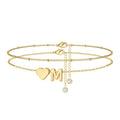 M MOOHAM Gold Initial Ankle Bracelets for Women - Layered Heart Letter A-Z Initial Dainty Gold Anklets for Women Waterproof, Womens Anklets Jewelry Birthday Gifts Jewelry - color: M